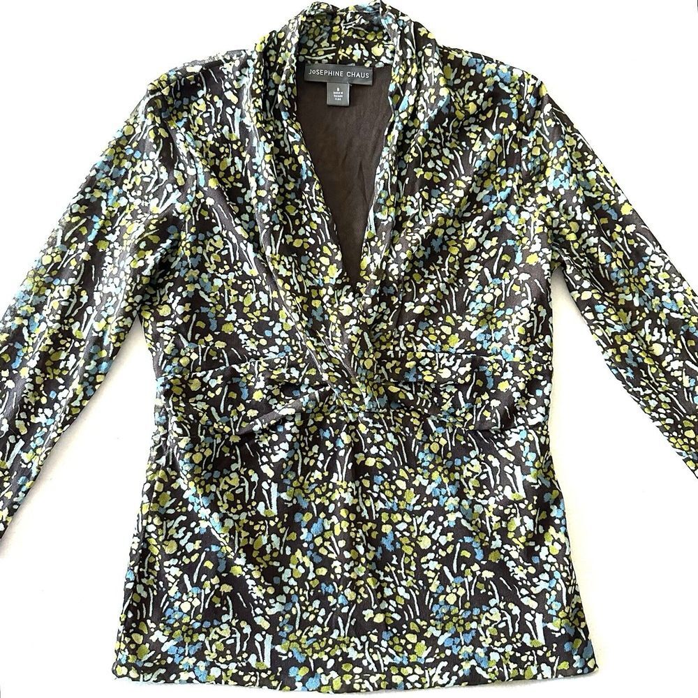 Josephine Chaus Women‎ 8 Nylon Ruched Top Forest Fairy Sheer Earthy Mesh